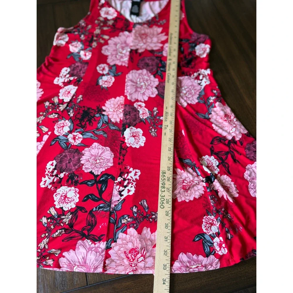 Premise Womens Red Floral Sleeveless V-Neck A-Line Knit Dress Large L/G - Picture 7 of 7